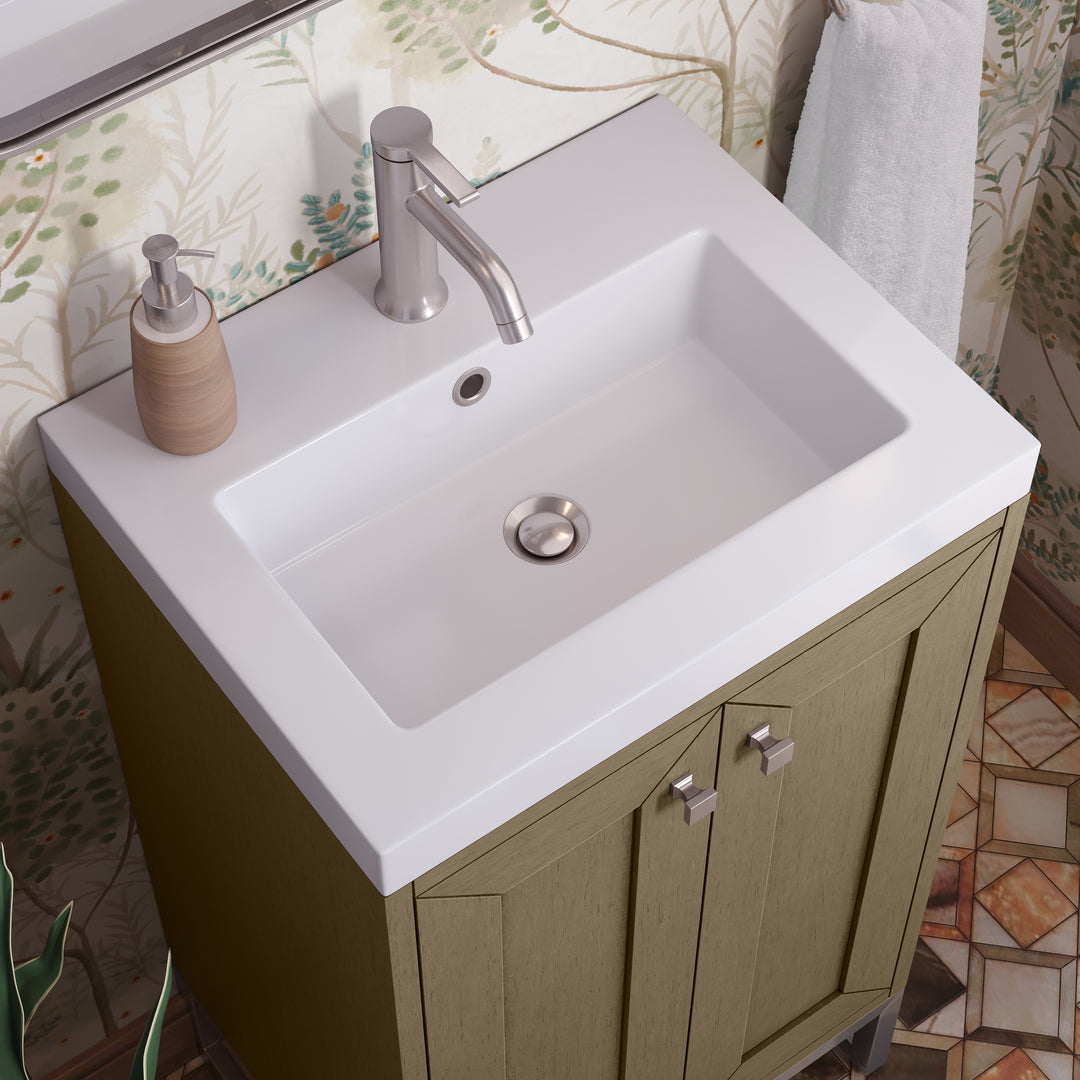 Chianti 20" Single Vanity, Walnut Whisper, Brushed Nickel, w/ White Glossy Composite Stone Top