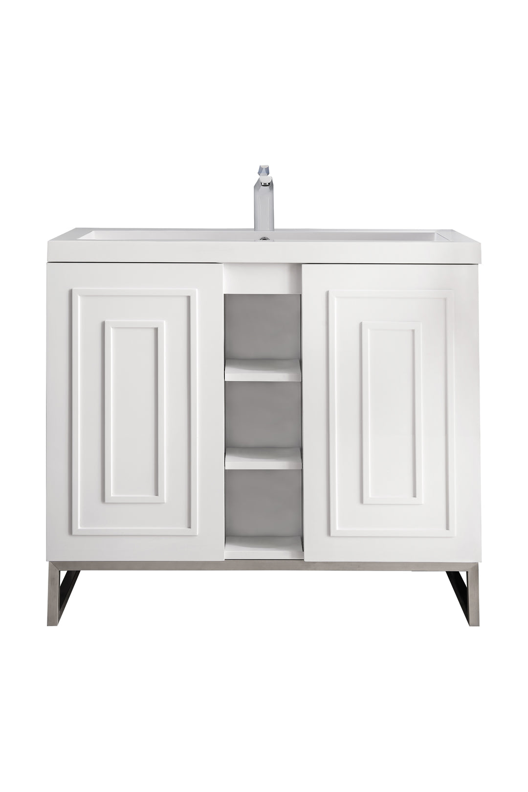 Alicante 39.5" Single Vanity, Glossy White, Brushed Nickel w/ White Glossy Composite Stone Top