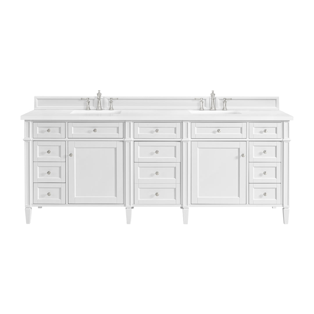 Brittany 84" Double Vanity, Bright White w/ 3 CM White Zeus Silestone Top
