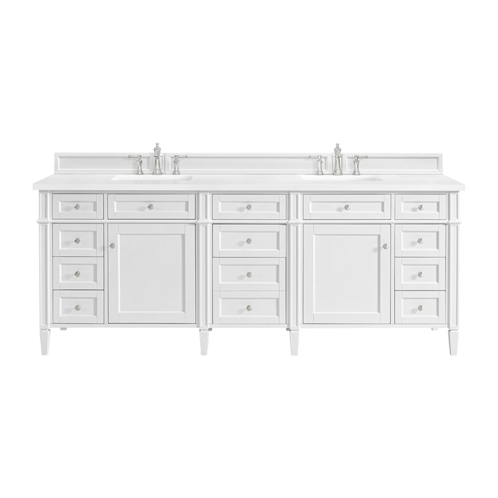 Brittany 84" Double Vanity, Bright White w/ 3 CM White Zeus Silestone Top