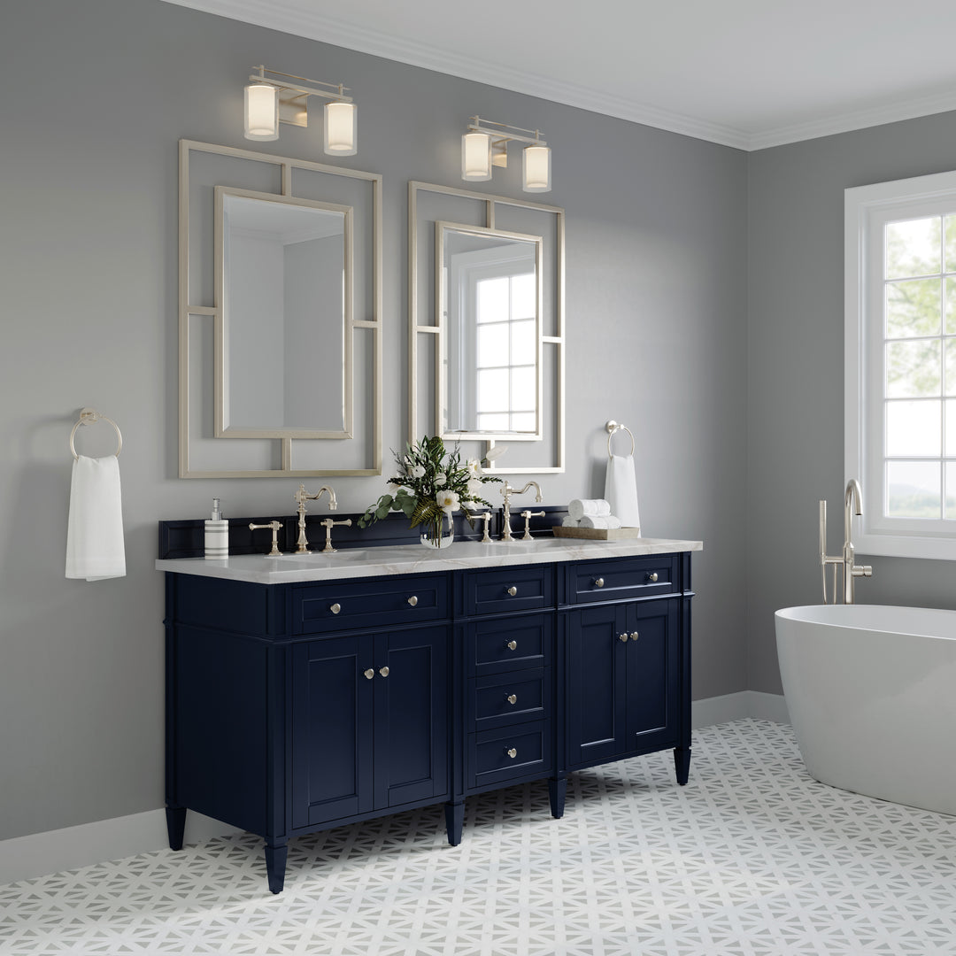 Brittany 72" Double Vanity, Victory Blue w/ 3 CM Victorian Silver Silestone Top w/FreePower Wireless Charger
