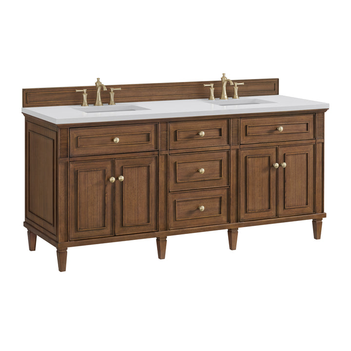 Lorelai 72"Double Vanity, Mid-Century Walnut w/ 3 CM White Zeus Silestone Top