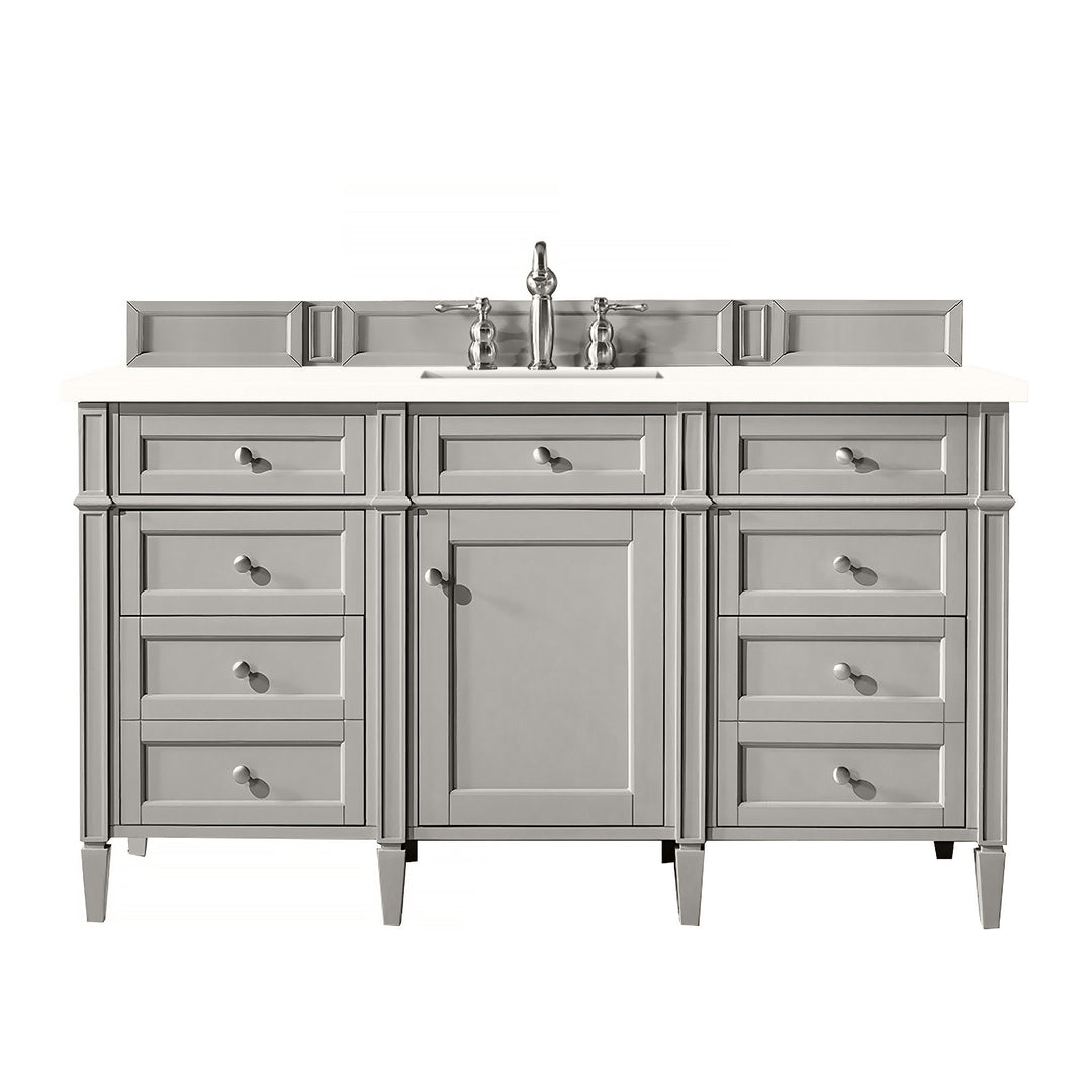 Brittany 60" Single Vanity, Urban Gray w/ 3 CM White Zeus Silestone Top