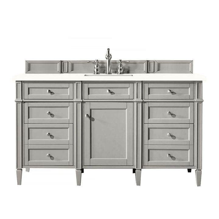 Brittany 60" Single Vanity, Urban Gray w/ 3 CM White Zeus Silestone Top