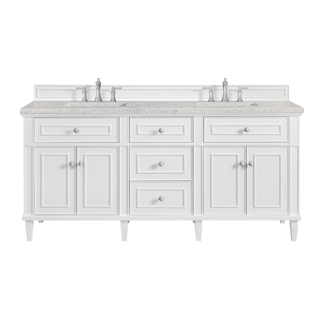 Lorelai 72" Double Vanity, Bright White w/ 3 CM Eternal Jasmine Pearl Silestone Top