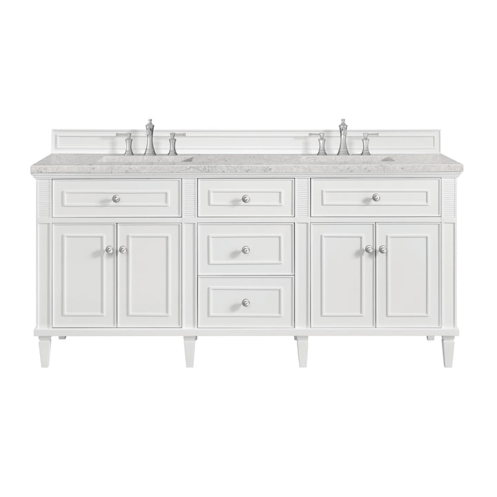 Lorelai 72" Double Vanity, Bright White w/ 3 CM Eternal Jasmine Pearl Silestone Top
