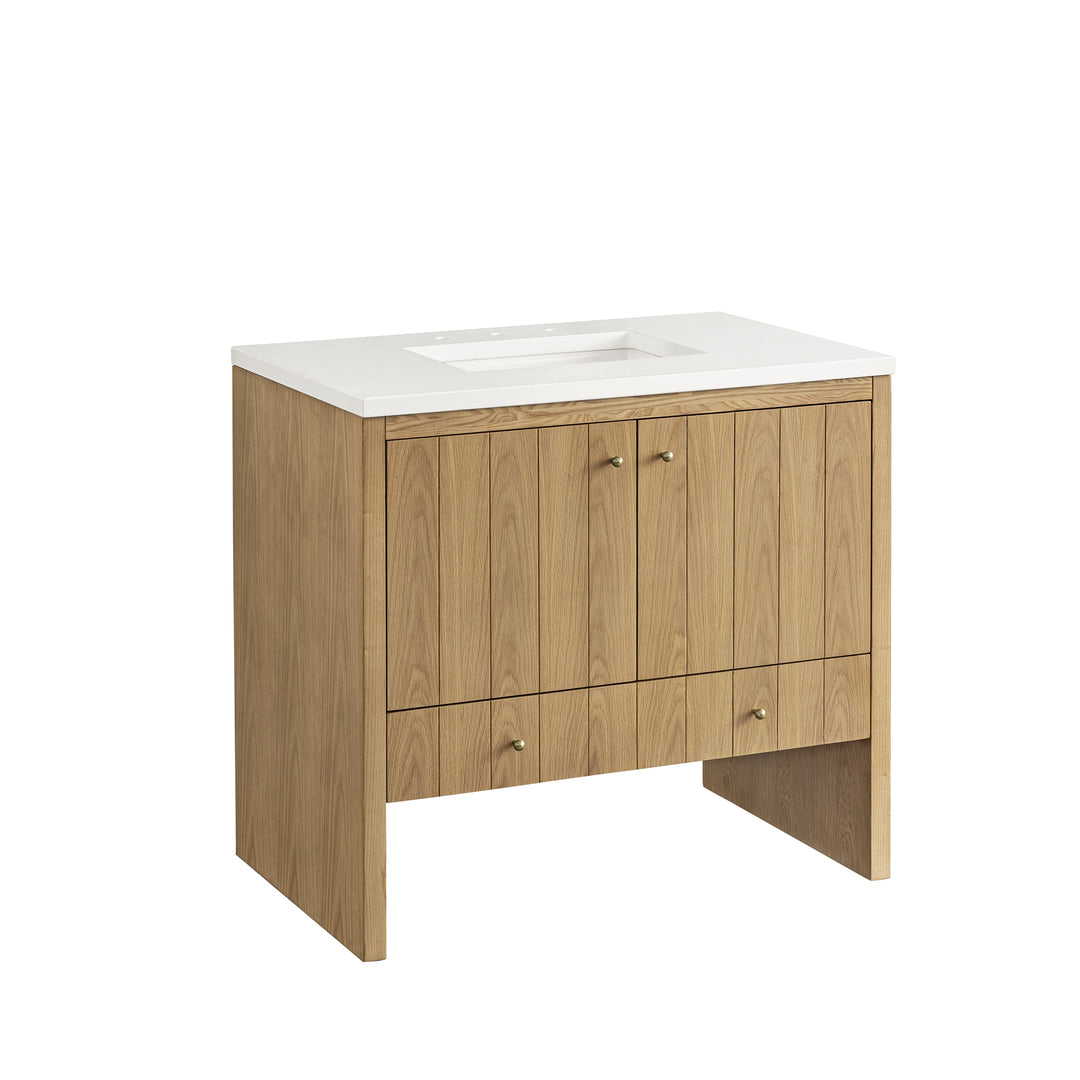 Hudson 36" Single Vanity, Light Natural Oak w/ 3 CM White Zeus Top