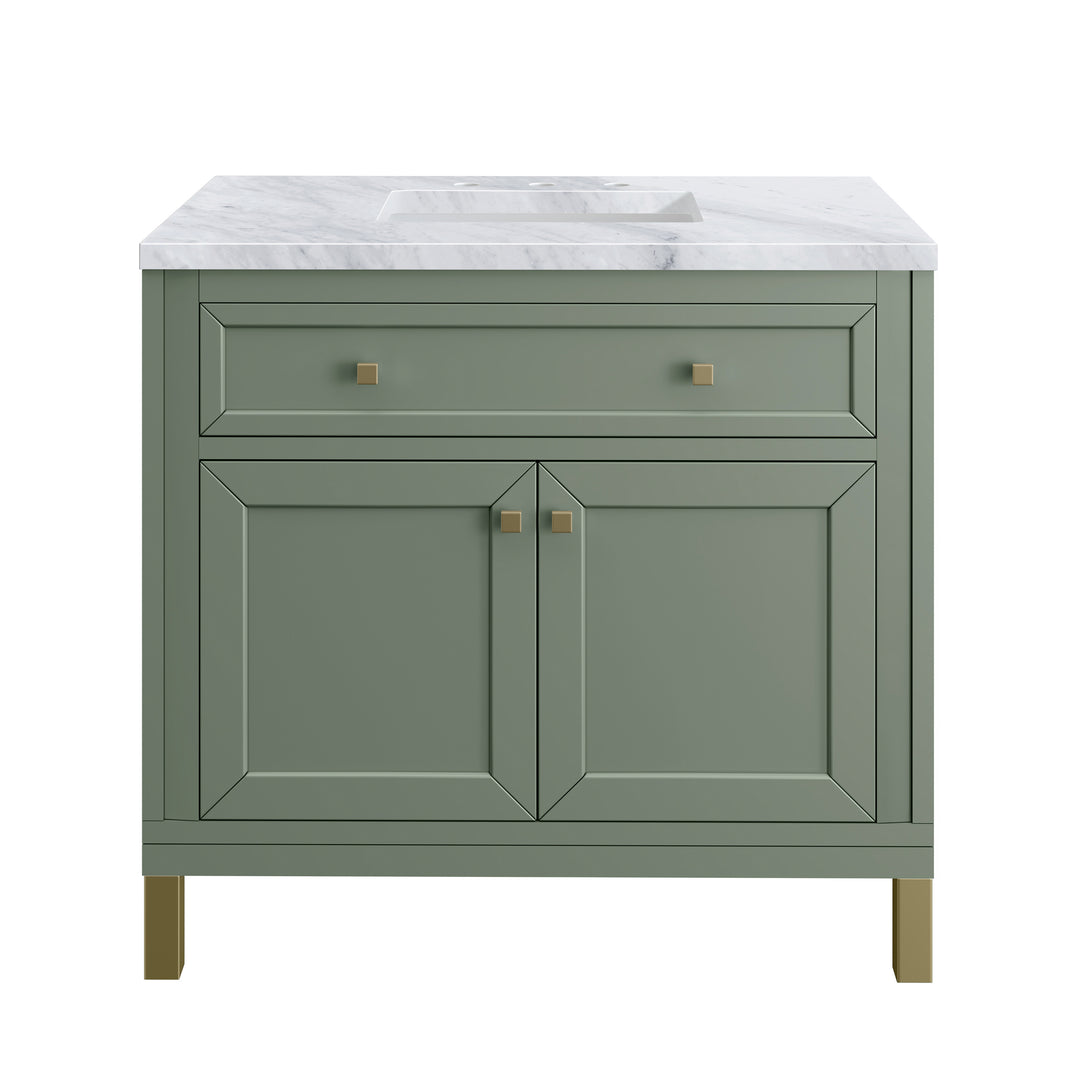 Chicago 36" Single Vanity, Smokey Celadon, w/ 3 CM Carrara Marble Top