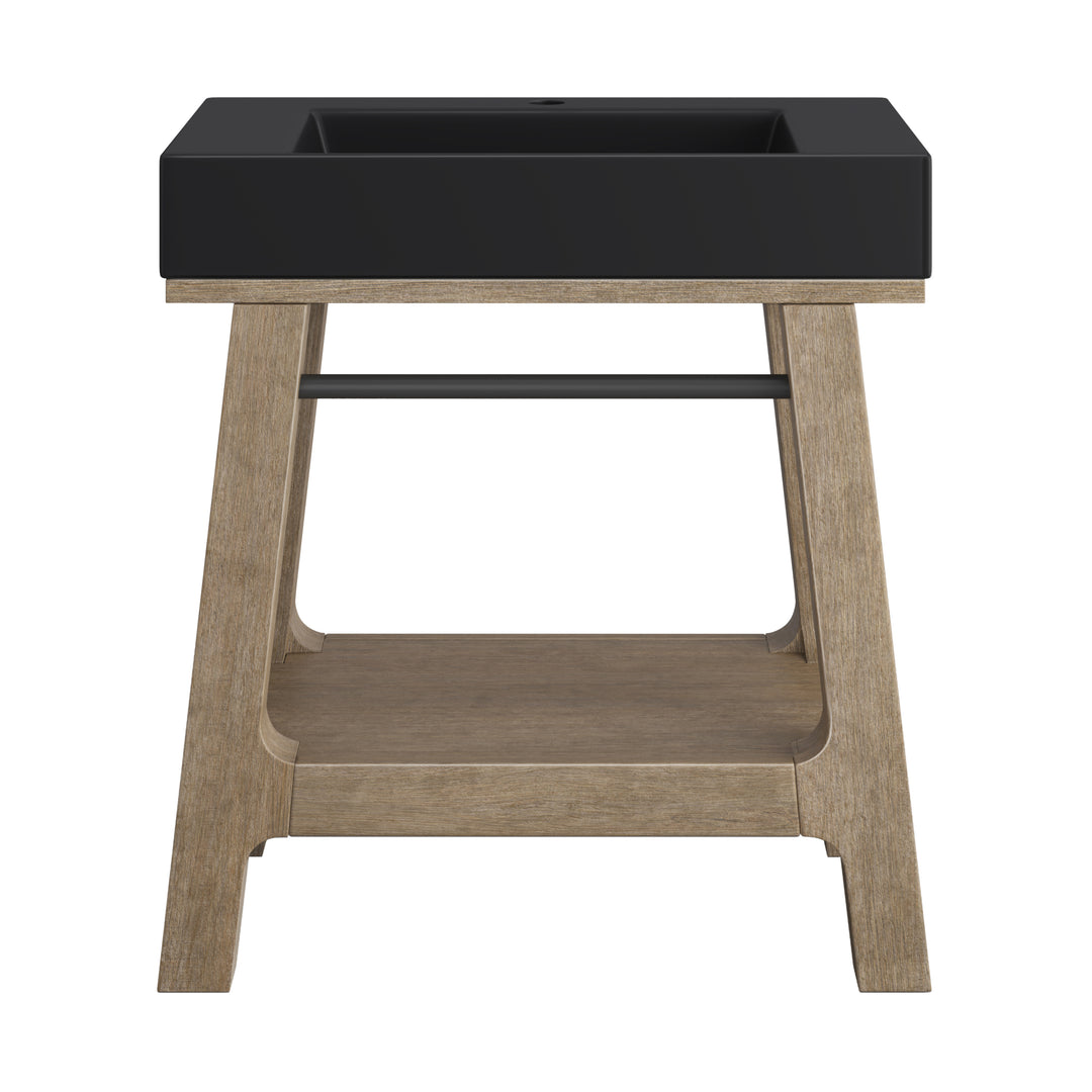 Auburn 31.5" Single Sink Console, Weathered Timber w/ Black Matte Mineral Composite Stone Top