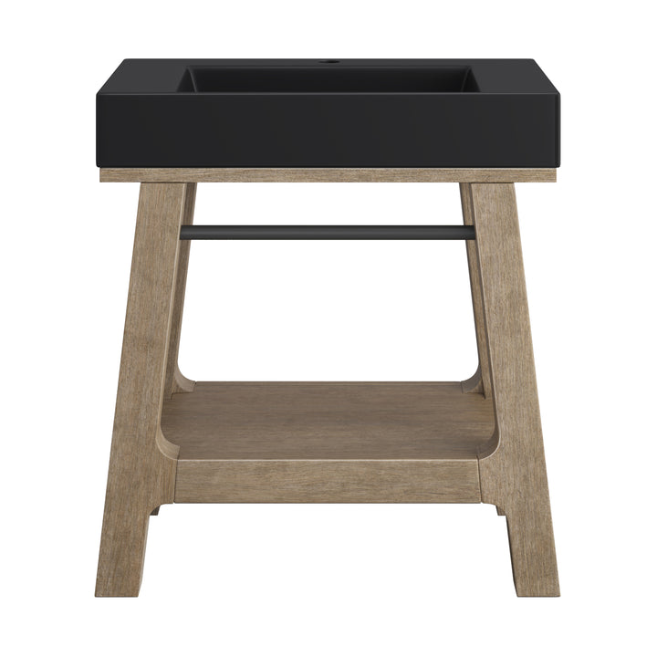 Auburn 31.5" Single Sink Console, Weathered Timber w/ Black Matte Mineral Composite Stone Top