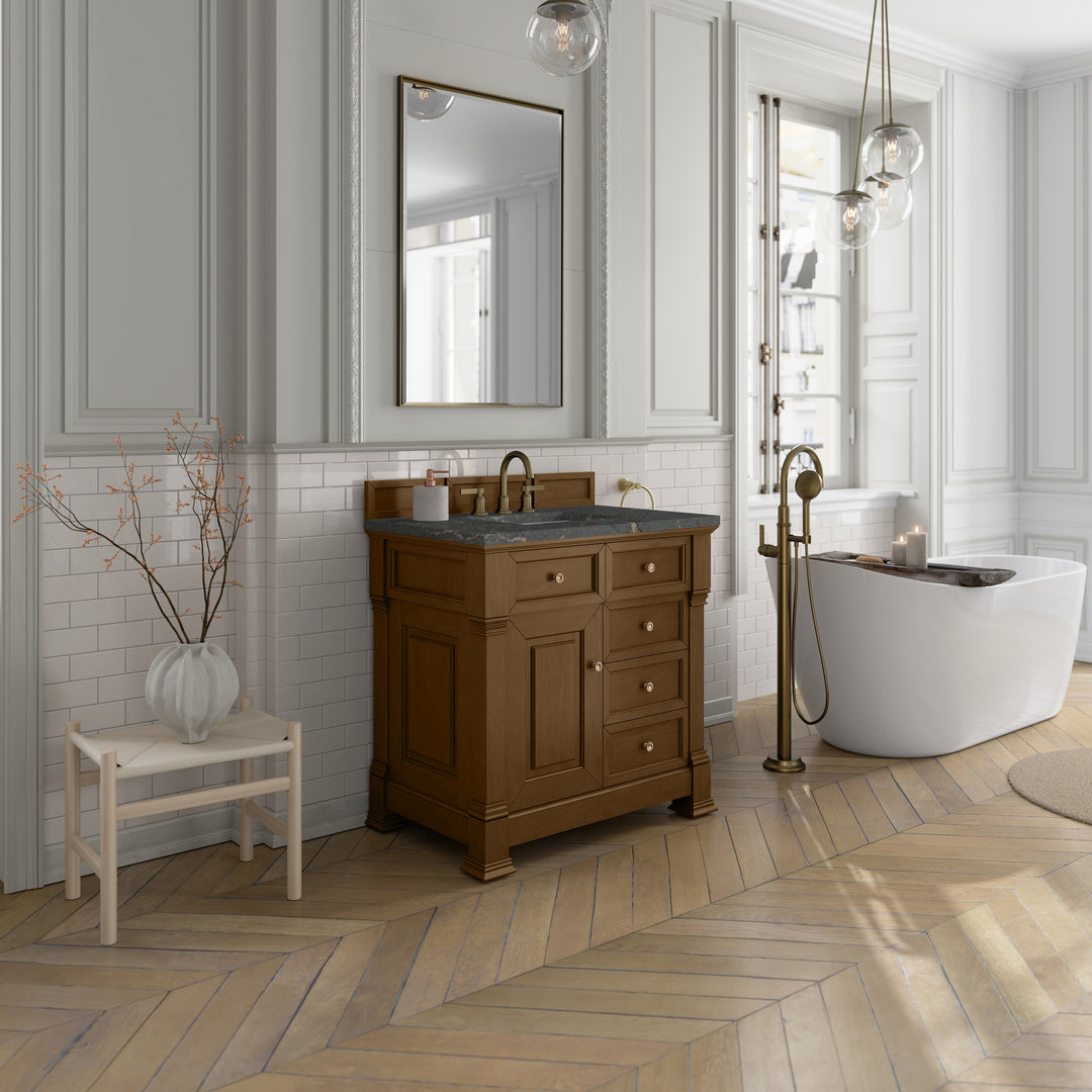 Brookfield 36" Single Vanity, Honey Oak w/ 3 CM Parisien Bleu Silestone® Top