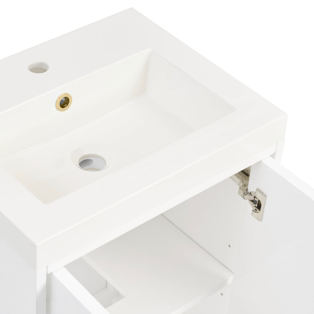 Chianti 20" Single Vanity, Glossy White, Champagne Brass, w/ White Glossy Composite Stone Top
