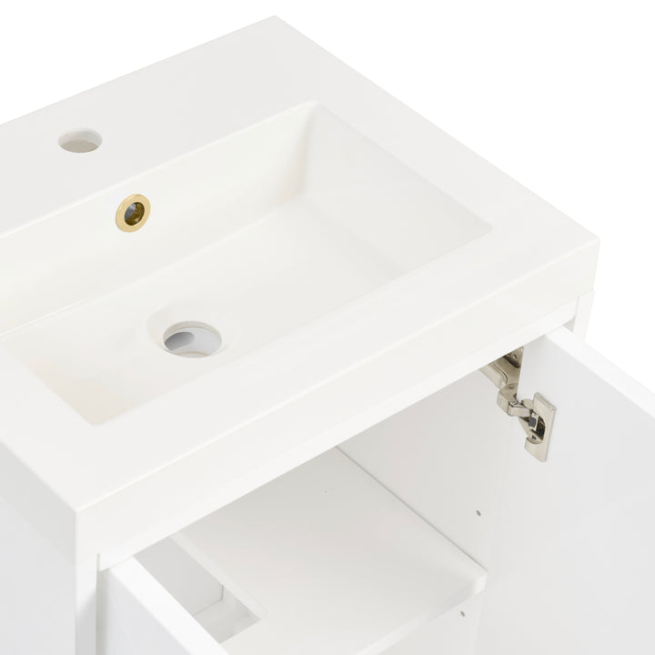 Chianti 20" Single Vanity, Glossy White, Champagne Brass, w/ White Glossy Composite Stone Top