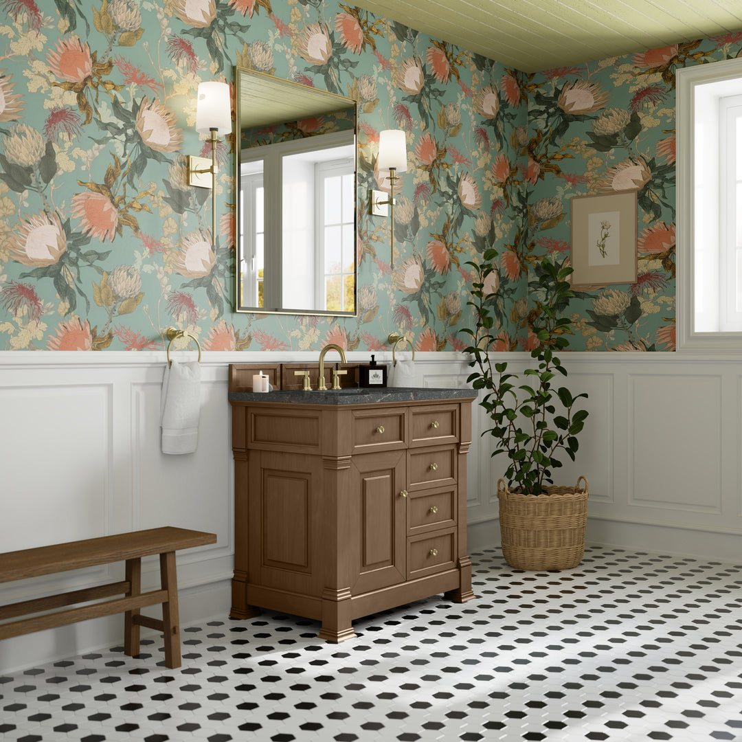 Brookfield 36" Single Vanity, Pecan w/ 3 CM Parisien Bleu Silestone®  Top