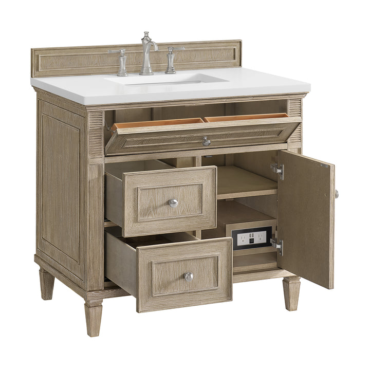 Lorelai 36" Single Vanity, Whitewashed Oak w/ 3 CM White Zeus Silestone Top