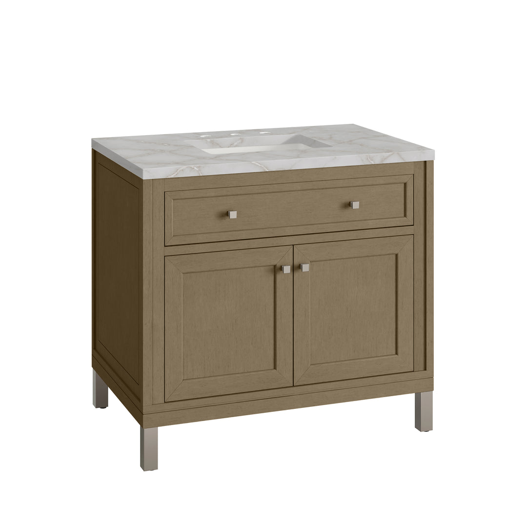 Chicago 36" Single Vanity, Walnut Whisper, w/ 3 CM Victorian Silver Silestone® Top