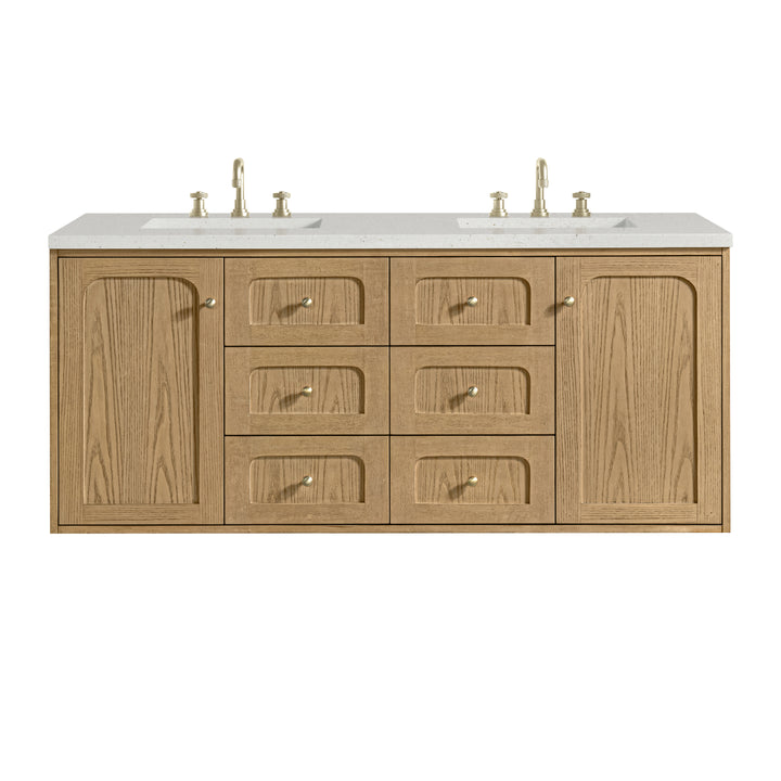 Laurent 60" Double Vanity, Light Natural Oak, w/ 3 CM Lime Delight Quartz Top