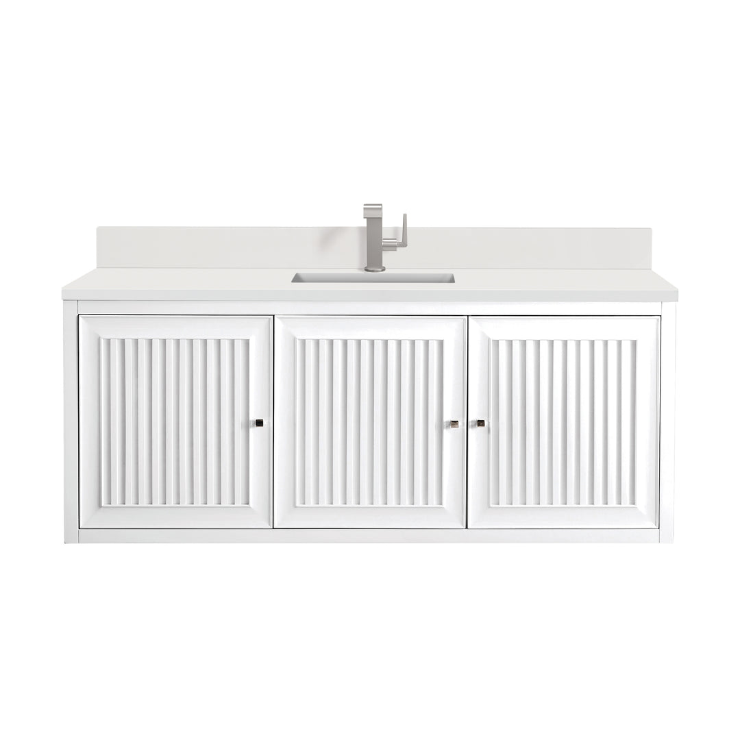 Athens 60" Single Vanity, Glossy White w/ Single Hole 3 CM White Zeus Silestone Top & Backsplash