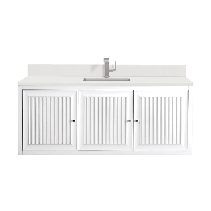 Athens 60" Single Vanity, Glossy White w/ Single Hole 3 CM White Zeus Silestone Top & Backsplash