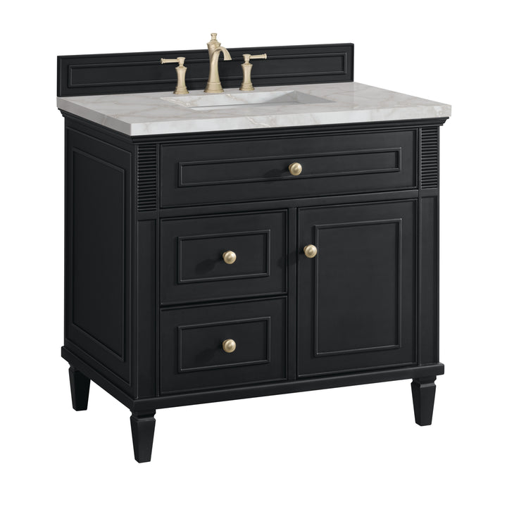Lorelai 36" Single Vanity, Black Onyx w/ 3 CM Victorian Silver Silestone Top