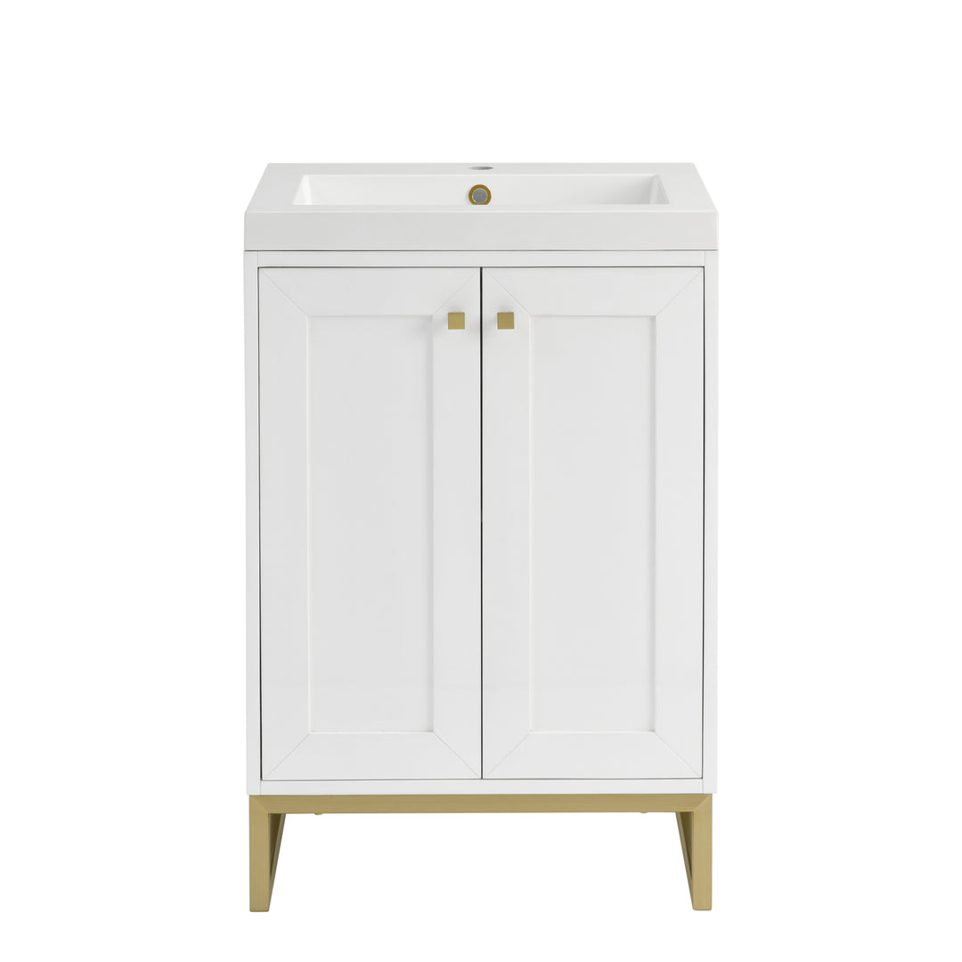 Chianti 24" Single Vanity, Glossy White, Champagne Brass, w/ White Glossy Composite Stone Top