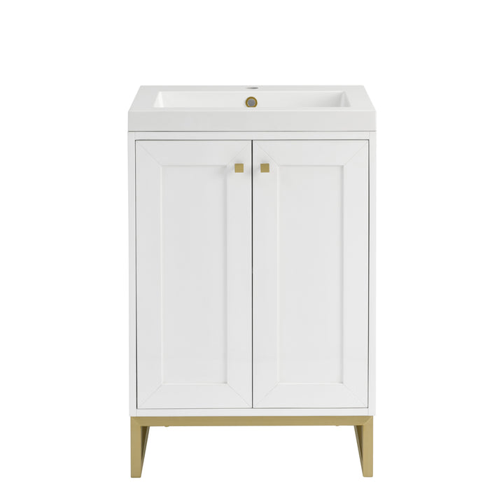 Chianti 24" Single Vanity, Glossy White, Champagne Brass, w/ White Glossy Composite Stone Top