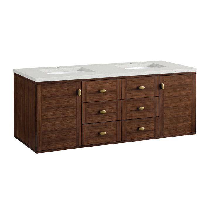 Amberly 60" Double Vanity, Mid-Century Walnut w/ 3 CM Lime Delight Top