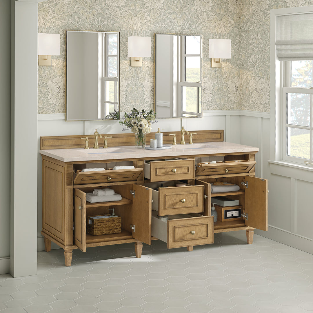 Lorelai 72" Double Vanity, Light Natural Oak w/ 3 CM Eternal Marfil Silestone Top