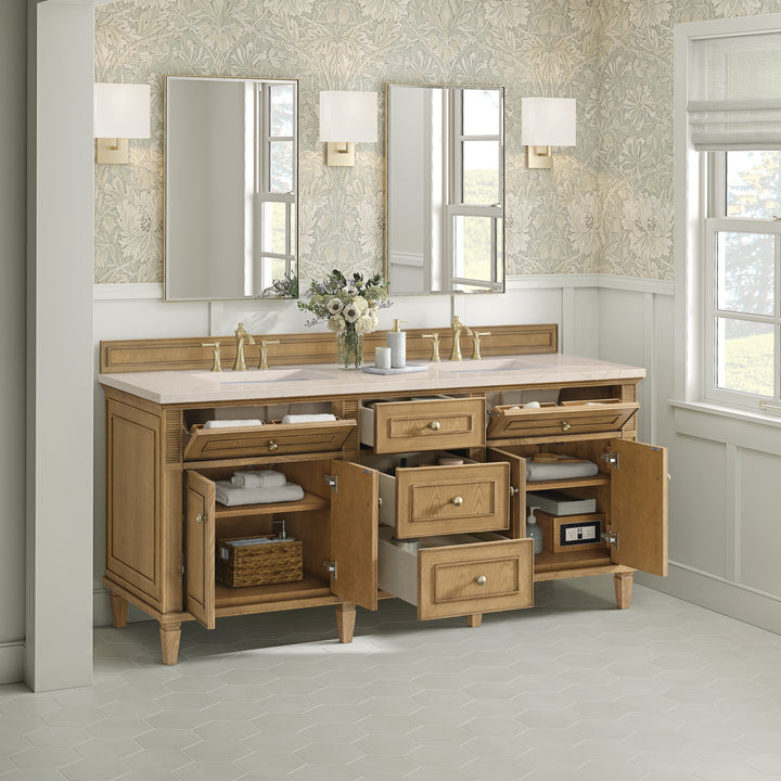 Lorelai 72" Double Vanity, Light Natural Oak w/ 3 CM Eternal Marfil Silestone Top