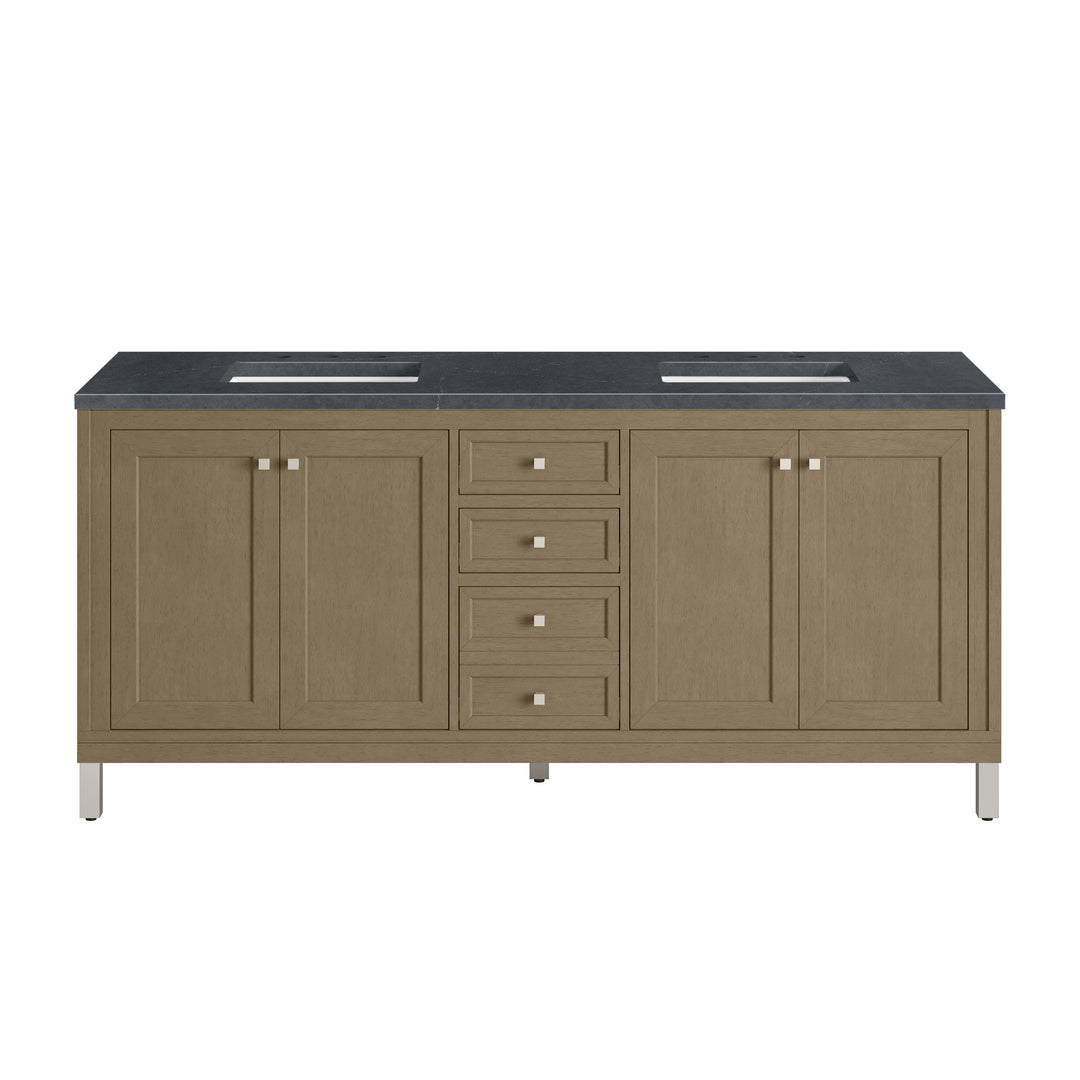 Chicago 72" Double Vanity, Walnut Whisper, w/ 3 CM Charcoal Soapstone Silestone® Top