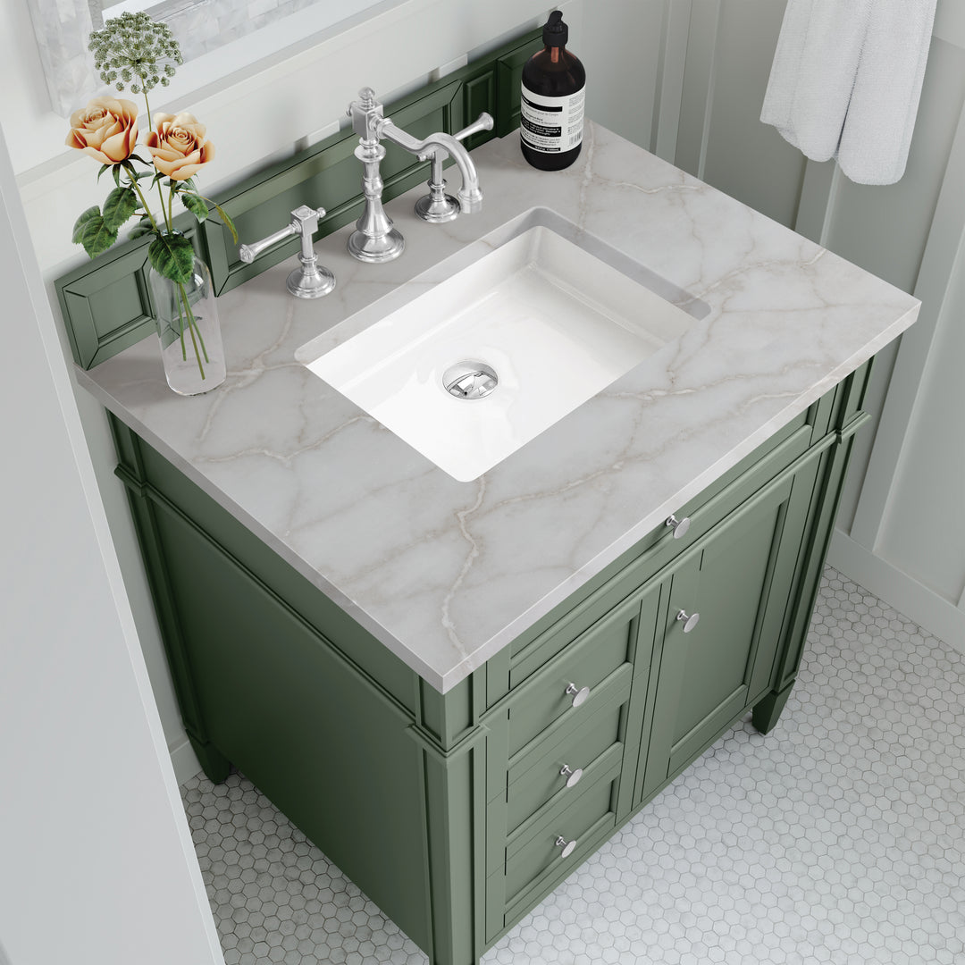 Brittany 30" Single Vanity, Smokey Celadon w/ 3 CM Victorian Silver Top