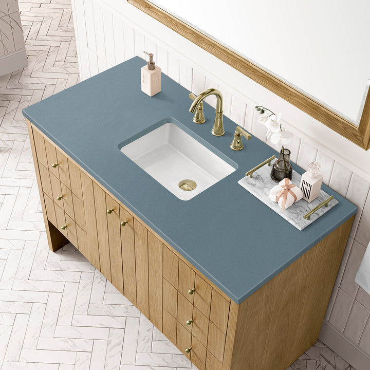 Hudson 48" Single Vanity, Light Natural Oak w/ 3 CM Cala Blue Top