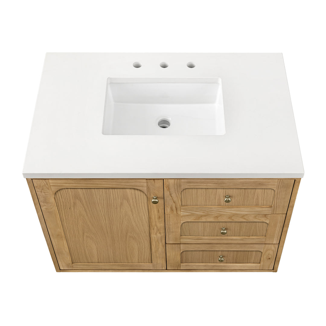 Laurent 36" Single Vanity, Light Natural Oak w/ 3 CM White Zeus Top