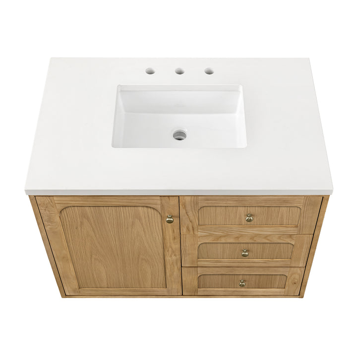 Laurent 36" Single Vanity, Light Natural Oak w/ 3 CM White Zeus Top