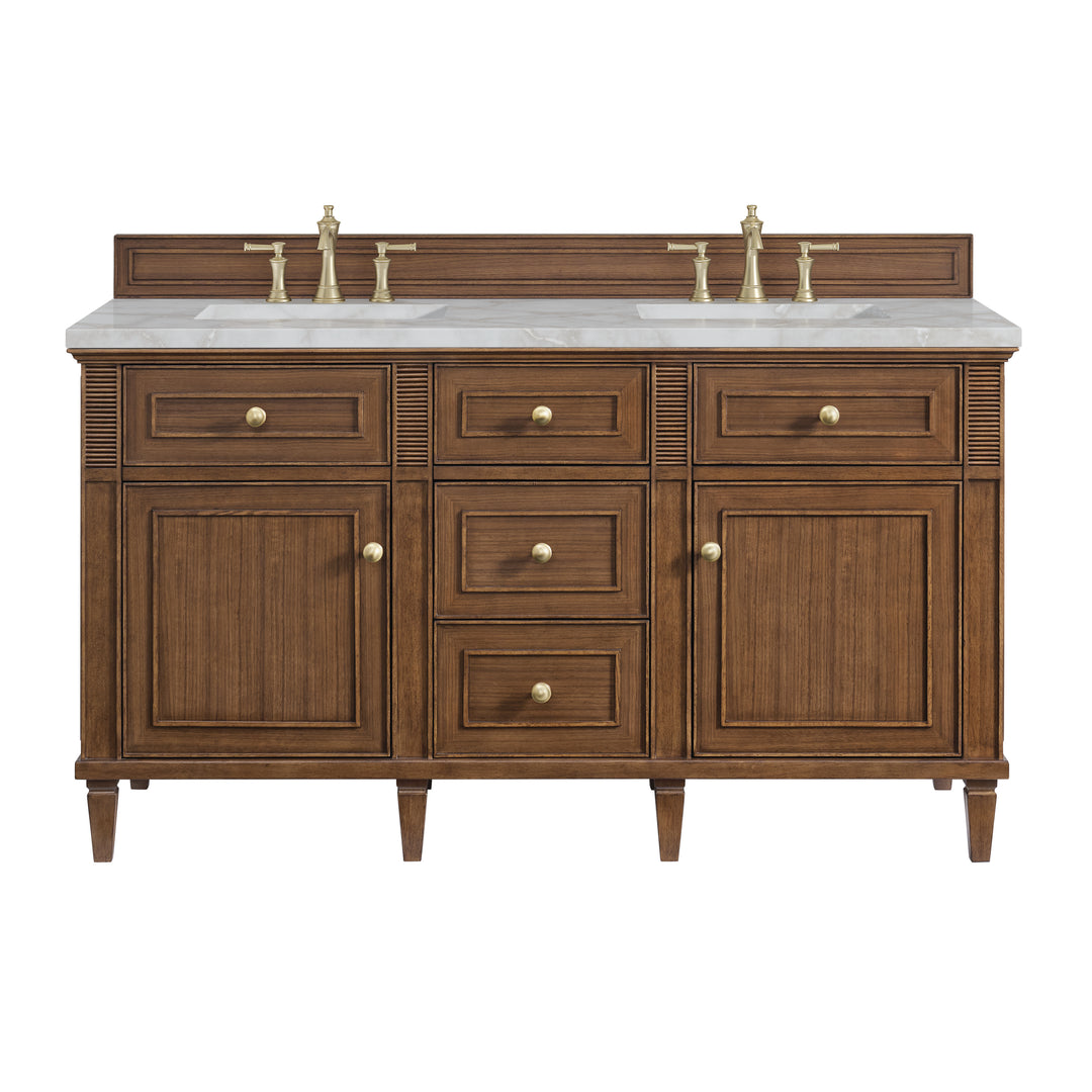 Lorelai 60" Double Vanity, Mid-Century Walnut w/ 3 CM Victorian Silver Silestone Top