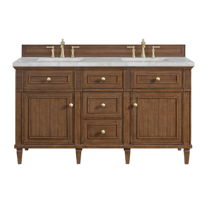 Lorelai 60" Double Vanity, Mid-Century Walnut w/ 3 CM Victorian Silver Silestone Top