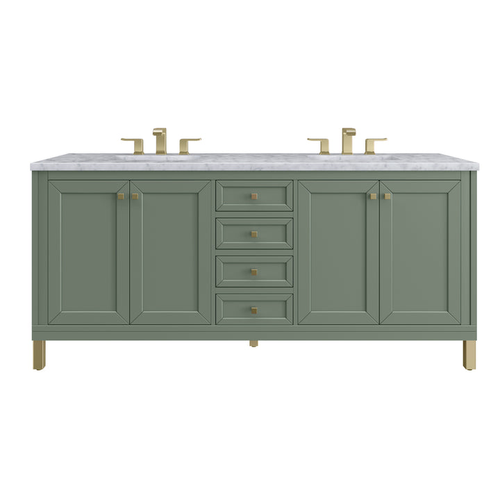 Chicago 72" Double Vanity, Smokey Celadon, w/ 3 CM Carrara Marble Top