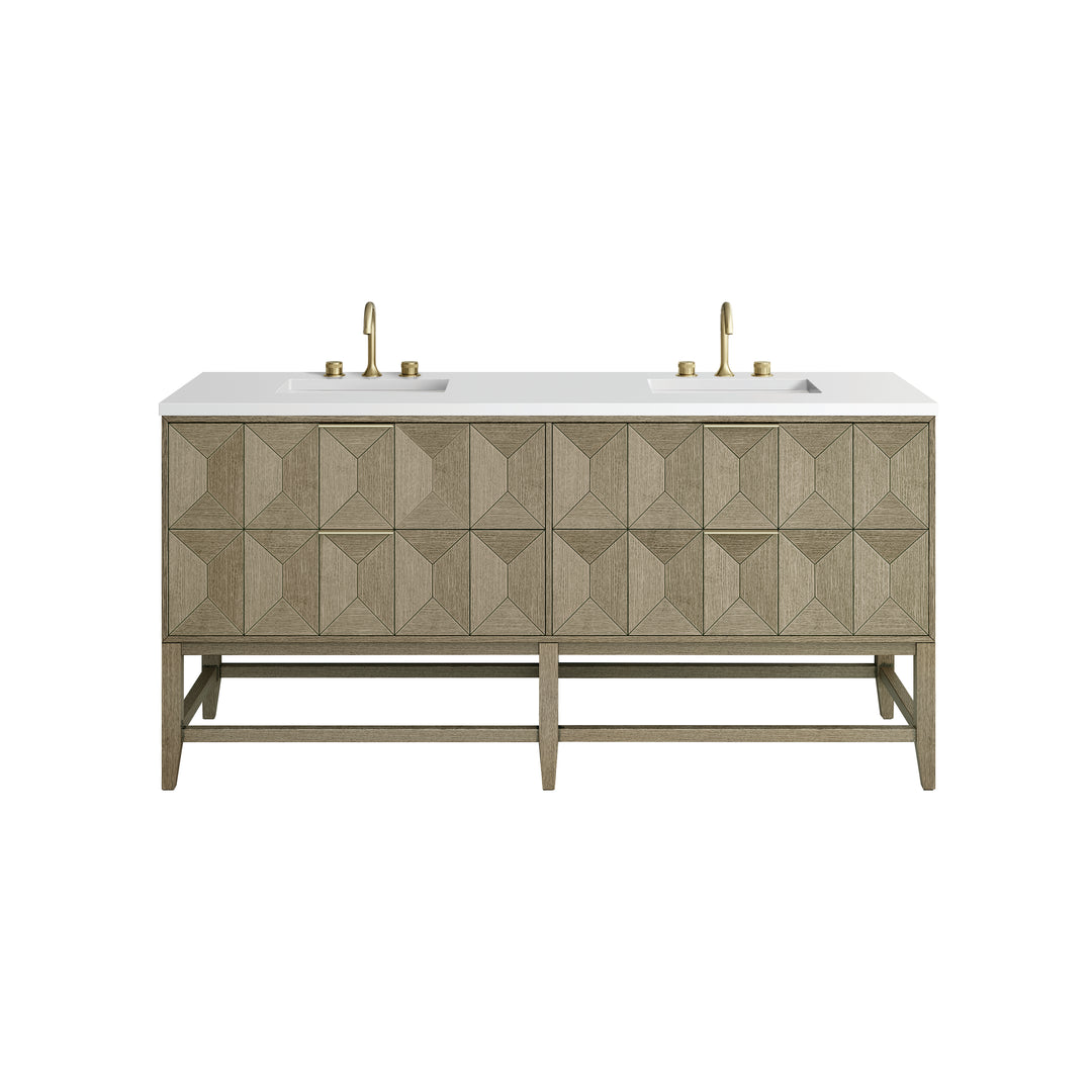 Emmeline 72" Double Vanity, Pebble Oak w/ 3 CM White Zeus Top