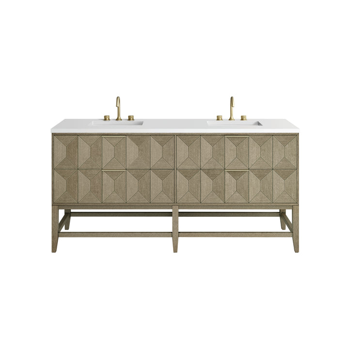 Emmeline 72" Double Vanity, Pebble Oak w/ 3 CM White Zeus Top