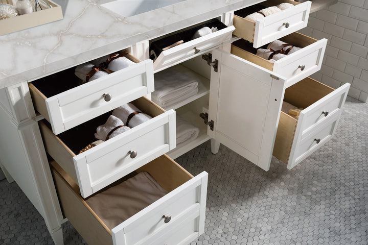 Brittany 60" Single Vanity, Bright White w/ 3 CM Victorian Silver Silestone Top w/FreePower Wireless Charger