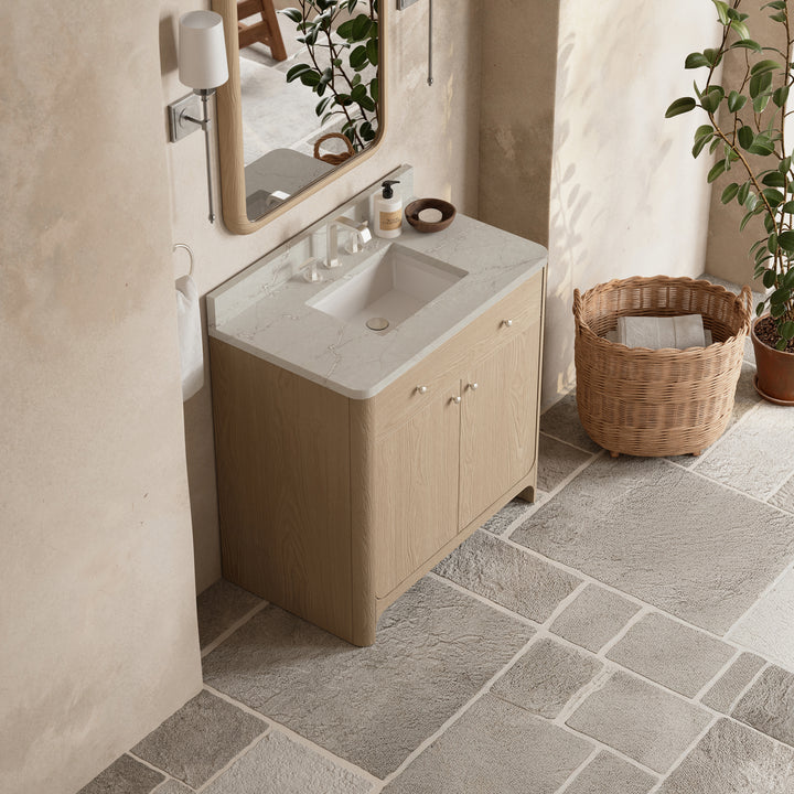 Gracyn 36" Single Vanity, Coastal Driftwood, w/ 3 CM Victorian Silver Quartz Widespread Top