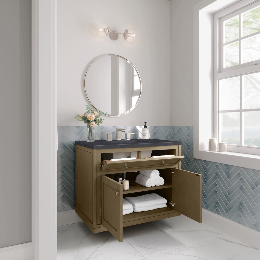 Chicago 36" Single Vanity, Walnut Whisper, w/ 3 CM Charcoal Soapstone Silestone® Top