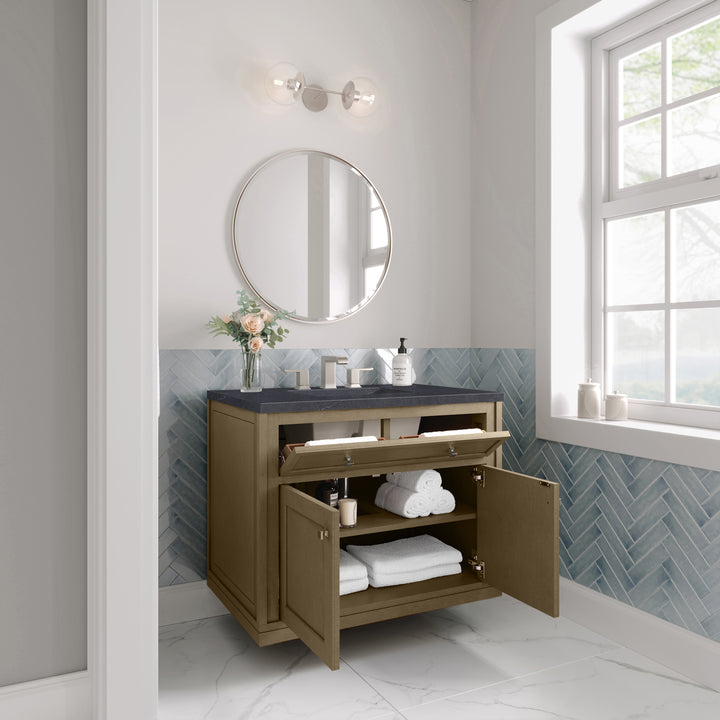 Chicago 36" Single Vanity, Walnut Whisper, w/ 3 CM Charcoal Soapstone Silestone® Top