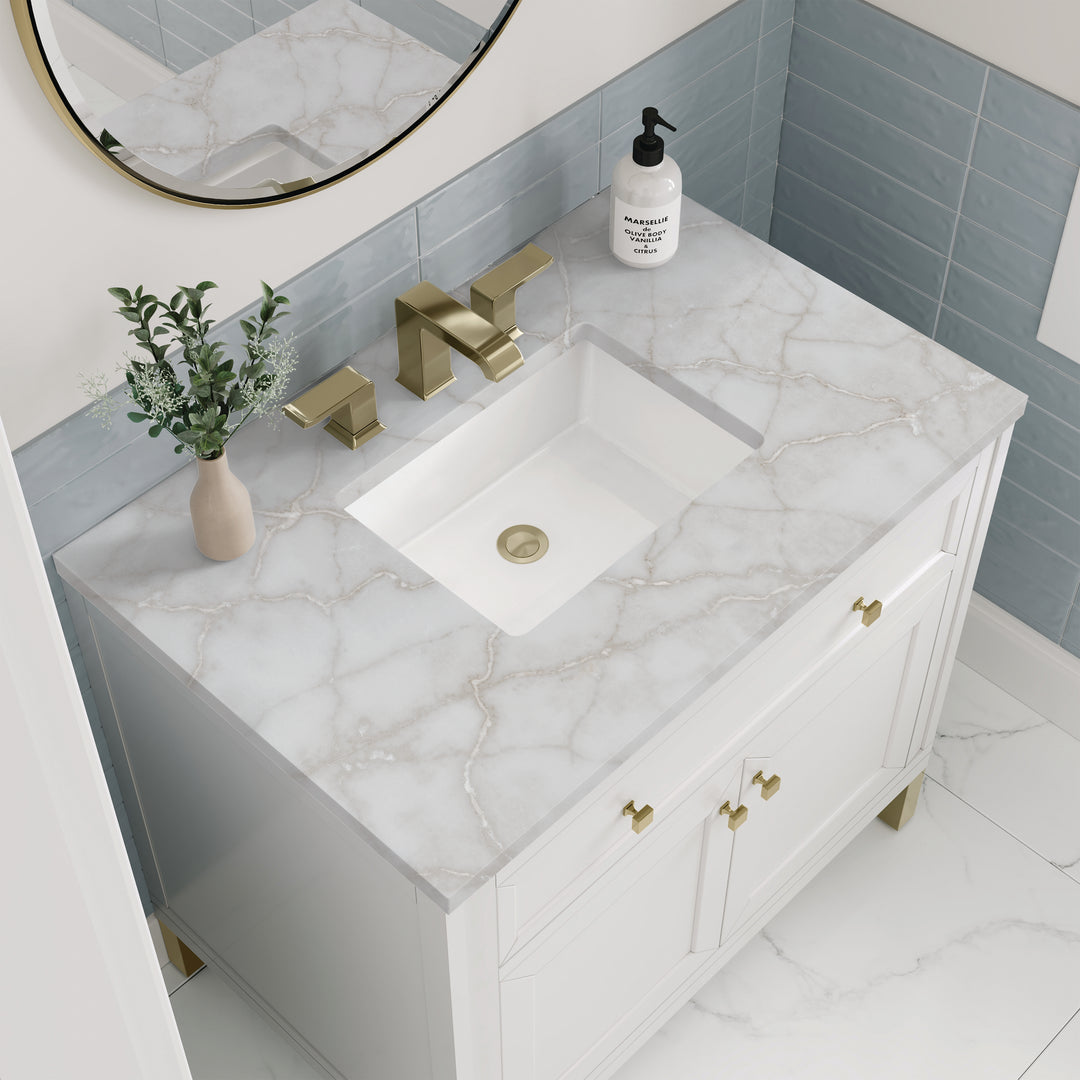 Chicago 36" Single Vanity, Glossy White, w/ 3 CM Victorian Silver Silestone® Top