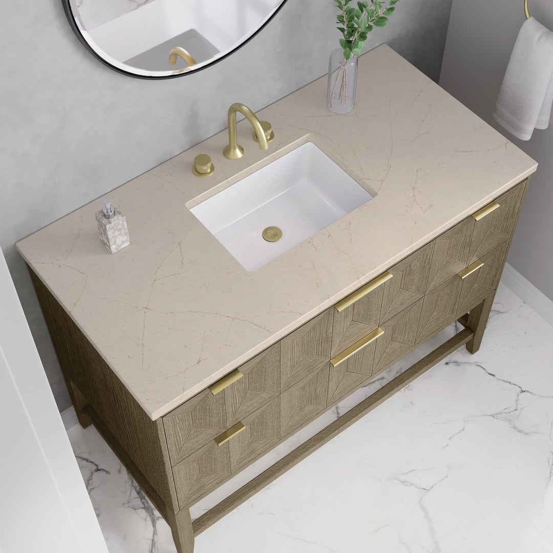 Emmeline 48" Single Vanity, Pebble Oak w/ 3 CM Eternal Marfil Silestone Top