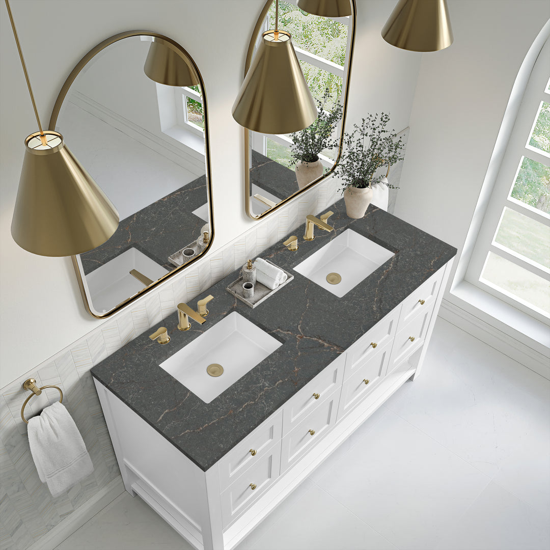 Breckenridge 60" Double Vanity, Bright White, w/ 3 CM Parisien Bleu Quartz Top