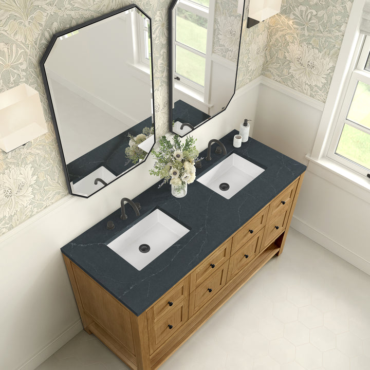 Breckenridge 60" Double Vanity, Light Natural Oak, w/ 3 CM Charcoal Soapstone Quartz Top