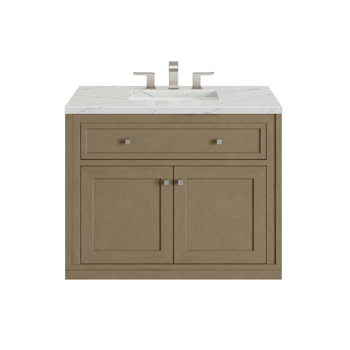 Chicago 36" Single Vanity, Walnut Whisper, w/ 3 CM Ethereal Noctis Silestone® Top