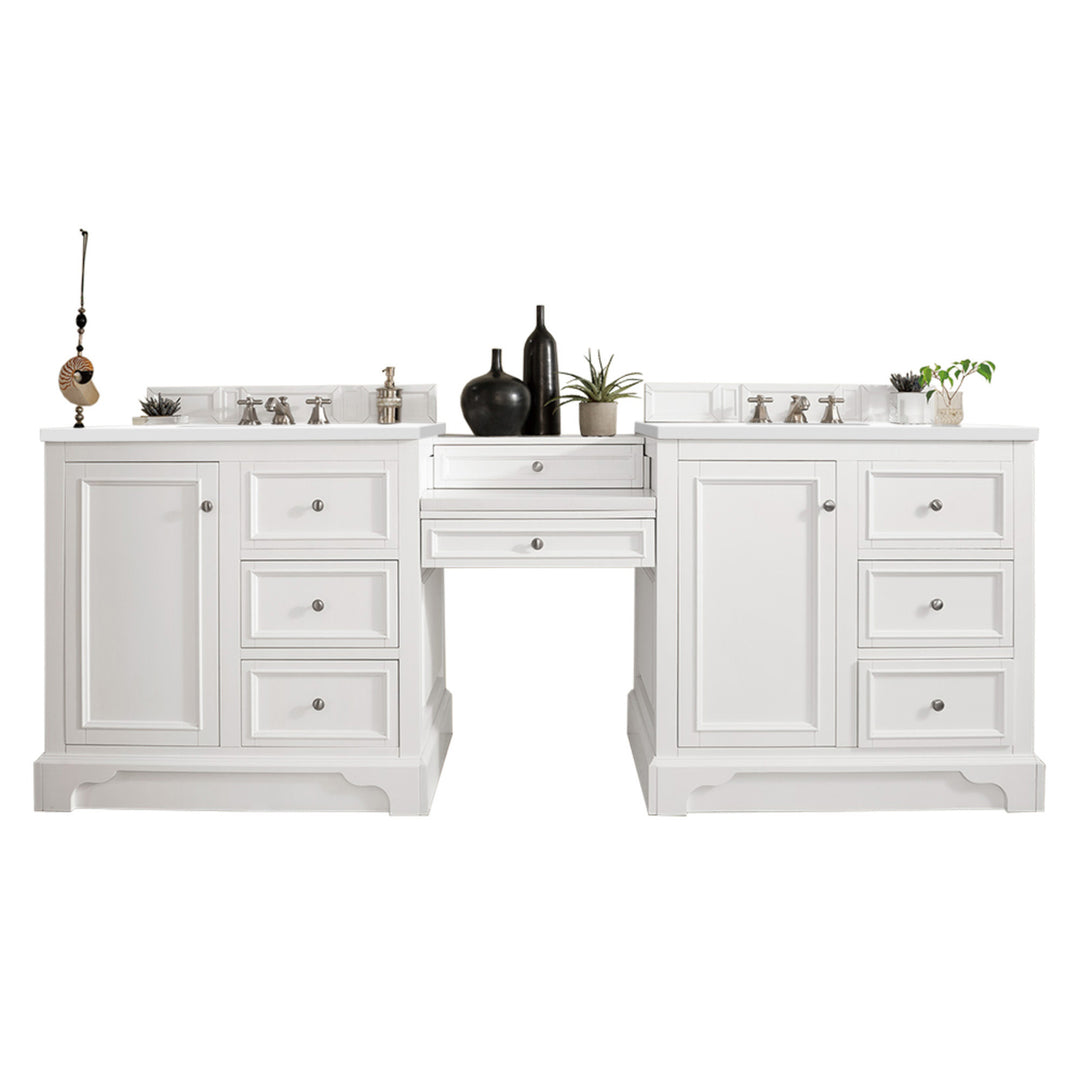 De Soto 94" Double Vanity Set, Bright White w/ 3 CM White Zeus Silestone Top