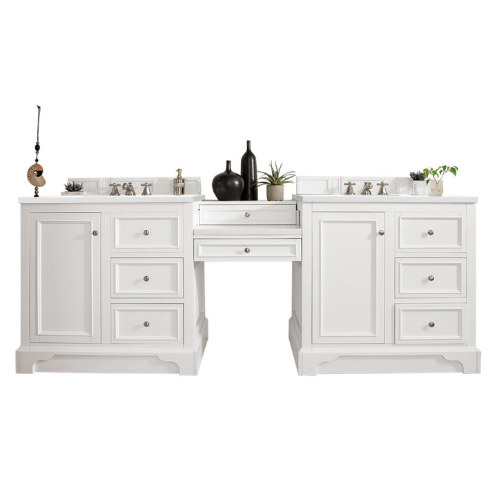 De Soto 94" Double Vanity Set, Bright White w/ 3 CM White Zeus Silestone Top